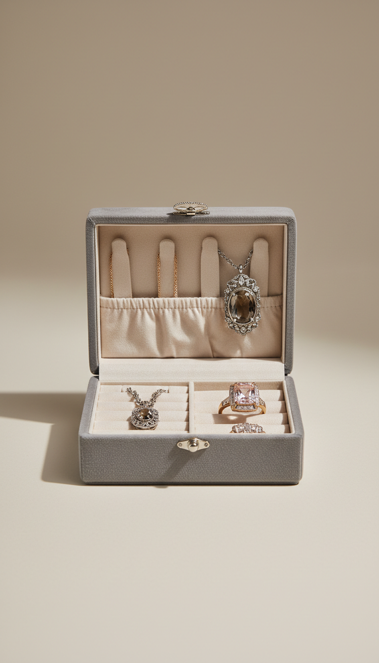 Charcoal Velvet Jewelry Box with Misty Finish