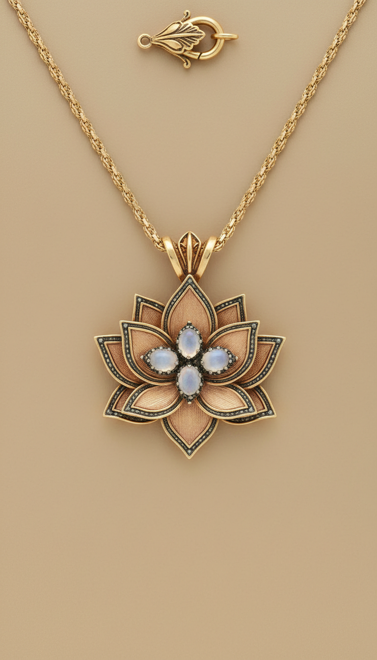 Lotus Pendant Necklace in 18K Gold