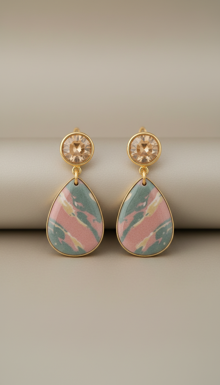 Tea Stone Enamel Drop Earrings